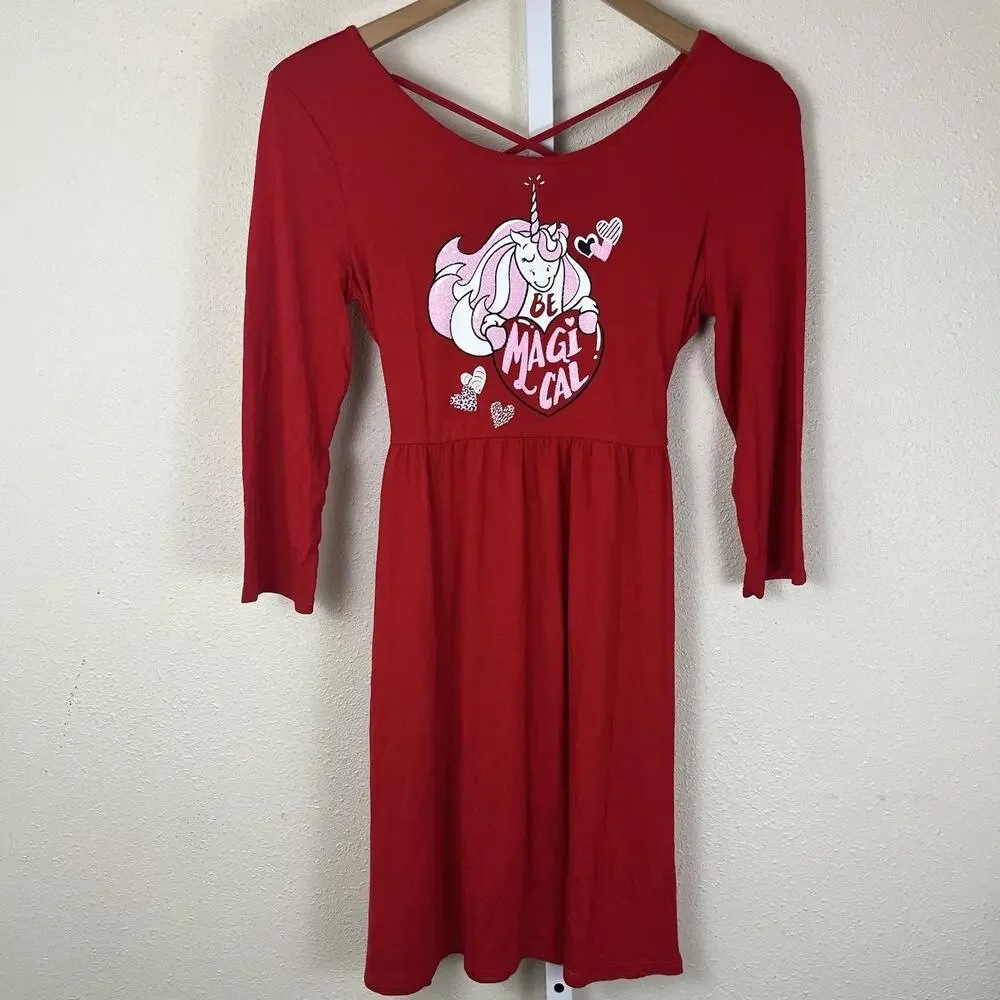 NWT Justice Be Magical Glitter Unicorn Jersey Dress Girls 14/16